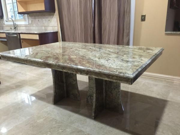 Exotic Granite Table with skirt & 2 Granite Bases